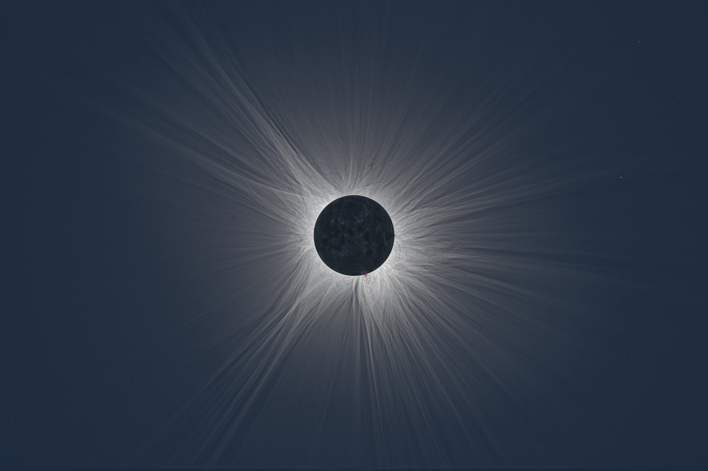 Total solar eclipse corona, 2024, near solar maximum with streamers all round the disk.